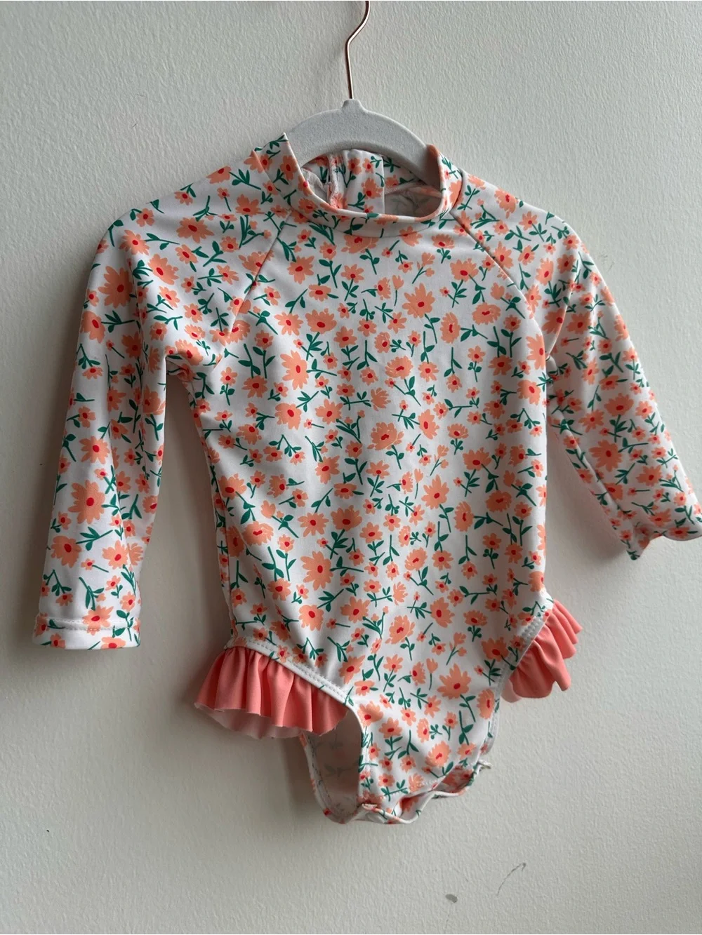 6/12M Floral Long-Sleeve Rash Guard Swimsuit - Pink/Green